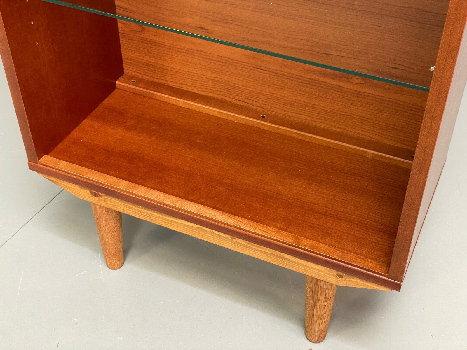 Vintage Cherrywood Bookcase Beaver & Tapley Glass Shelving Retro EB9758 MWOO - UKDK FURNITURE