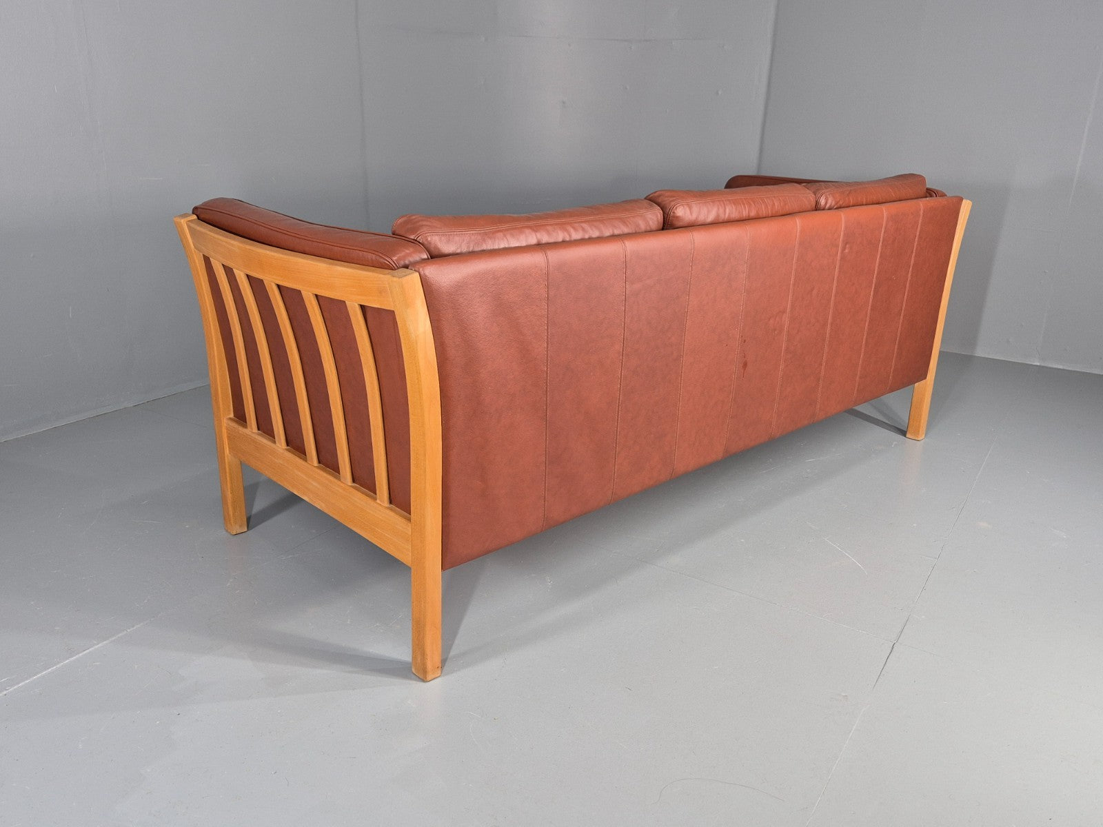 Vintage Stouby 3 Seat Sofa Reddy Brown Leather Mid Century Retro EB10528 M3SS17