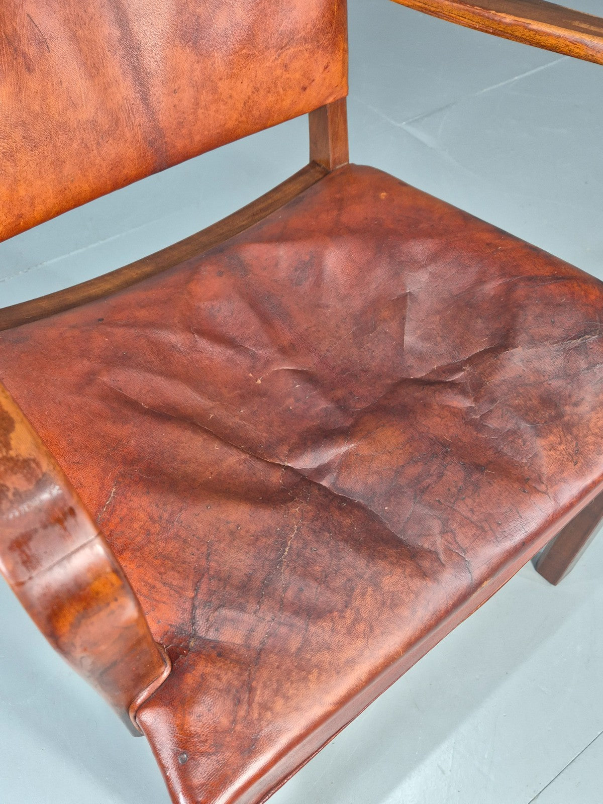Danish Desk Chair 1930s Vintage Leather and Teak Kaare Klint Style EB10769 VLEA4