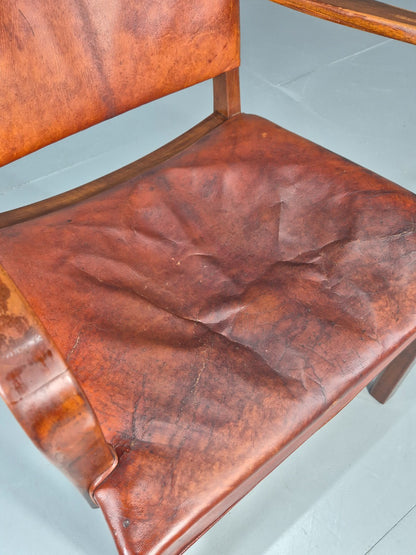 Danish Desk Chair 1930s Vintage Leather and Teak Kaare Klint Style EB10769 VLEA4