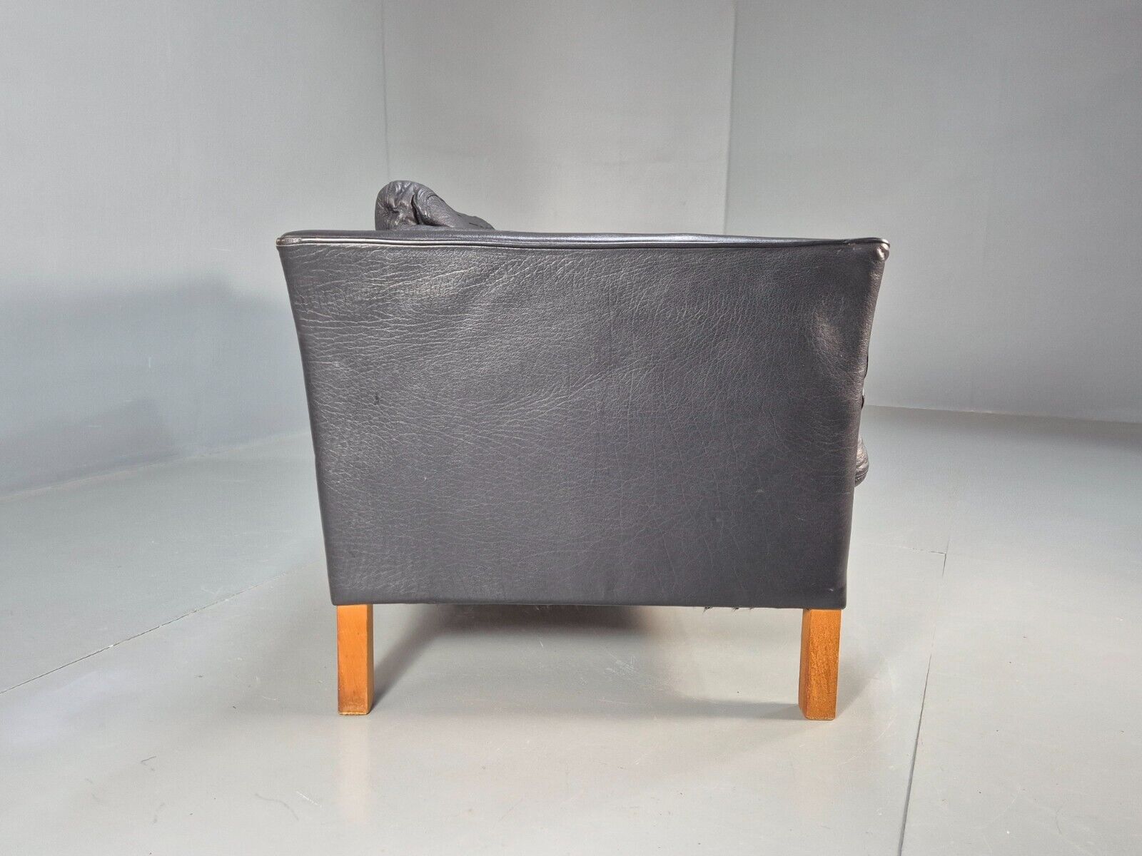 Vintage Danish 2 Seat Sofa Black Leather 1980s Retro MCM EB8696 M2SS - UKDK FURNITURE