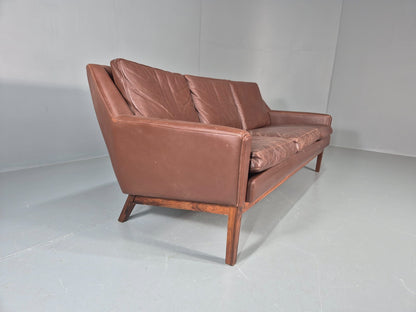Mid Century Leather 3 Seat Sofa Brown Leather 1960s Retro  EB11367 M3SS15
