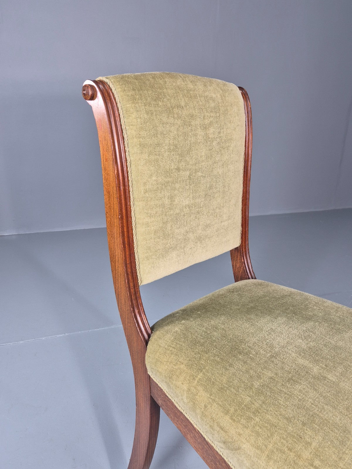 Antique Danish Dining Chair Mahogany Frame 1850s Green Velour EB11321 VDIN4