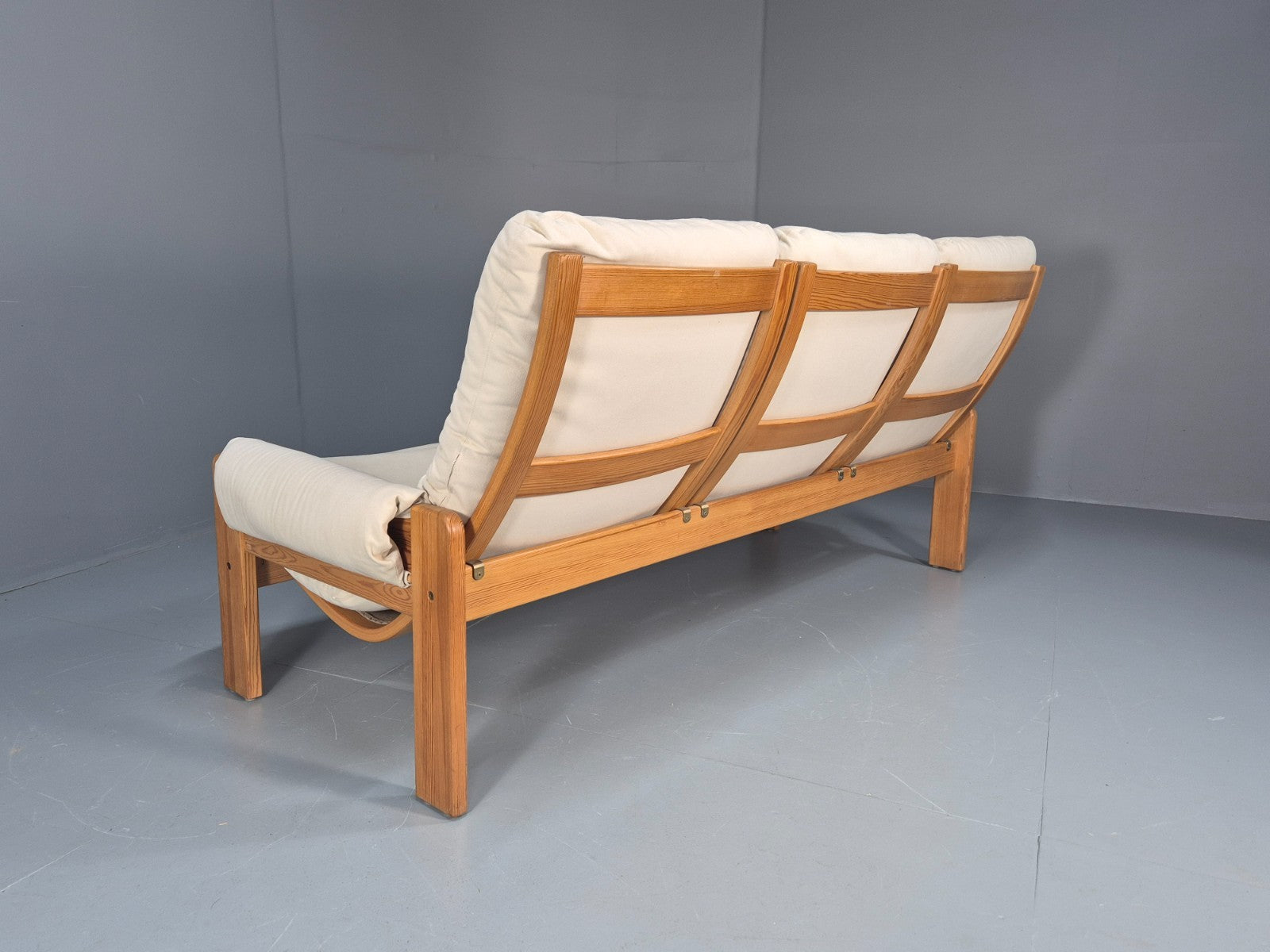 Swedese Pine Three Seater Settee  Canvas Cover Yngve Ekstrom 1970s EB10638 M3SS18