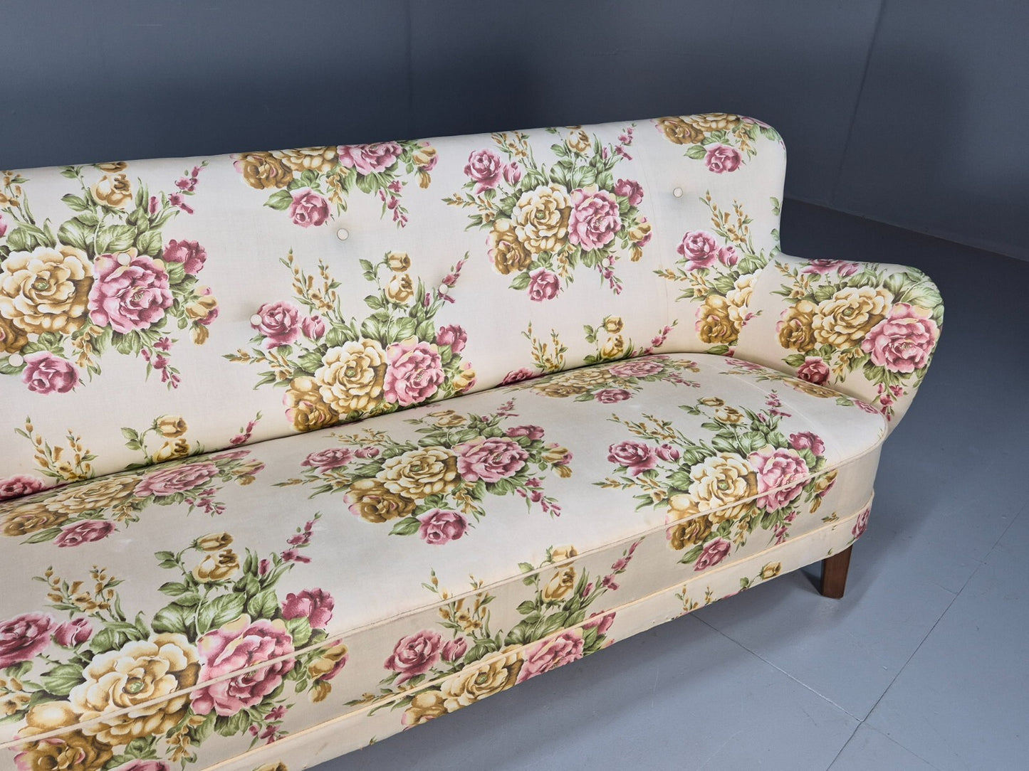 Vintage 3 Seater Sofa Floral Fabric 1950s Mid Century Danish Design EB9542 V3SS - UKDK FURNITURE