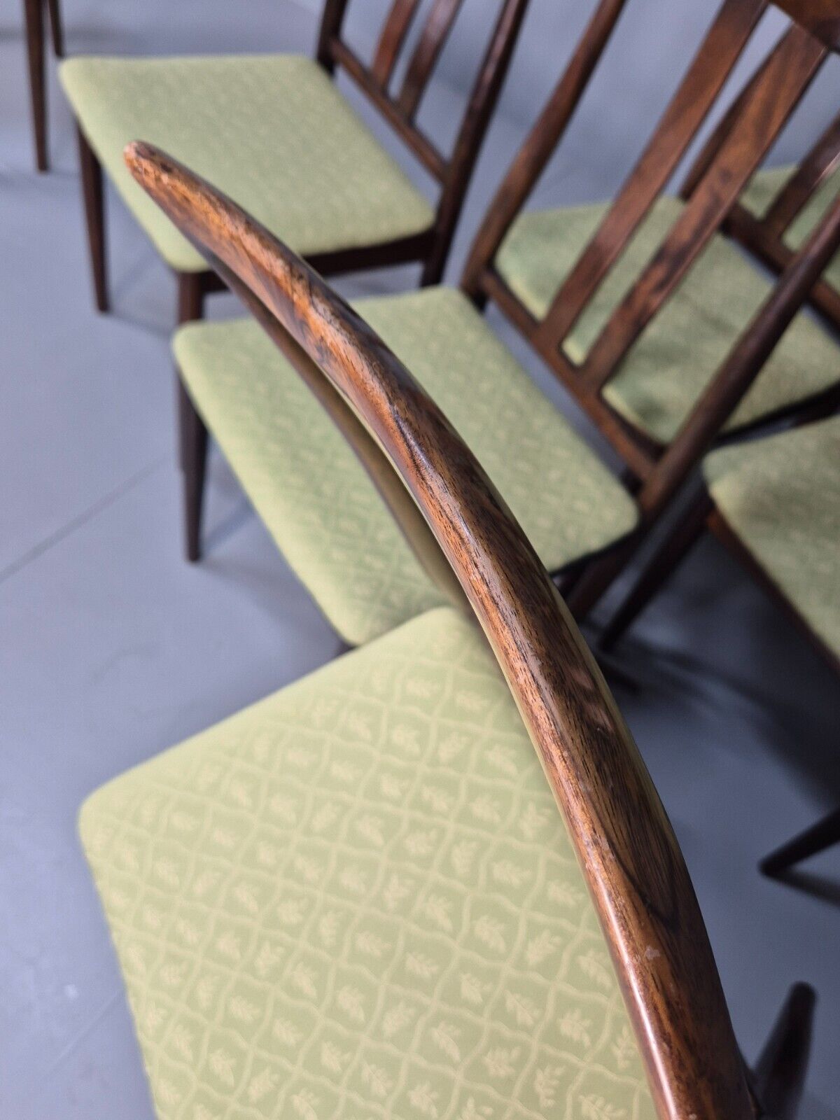 8 Vintage Danish Design Dining Chairs High back Hardwood Green 1970s EB9143 MDIN - UKDK FURNITURE