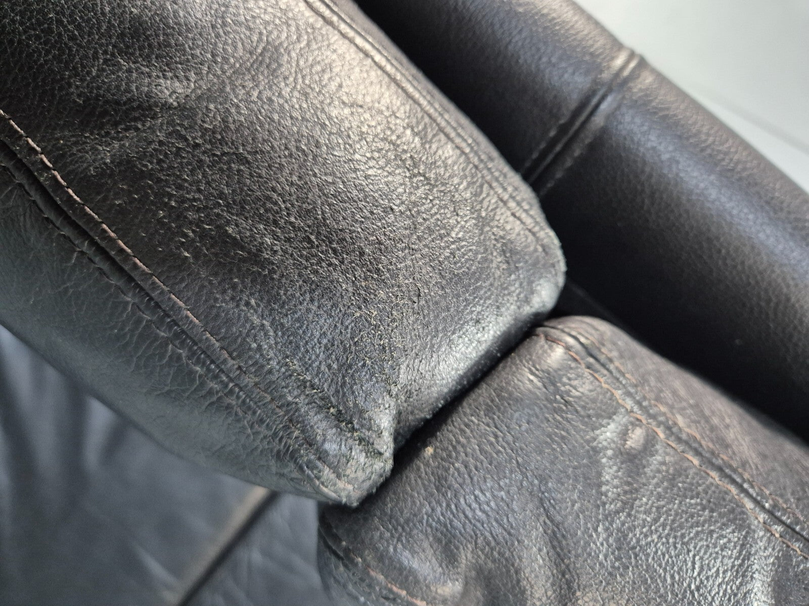 Vintage Danish 3 Seat Black Leather Sofa Modern Design MCM Retro EB9063 M3SS - UKDK FURNITURE