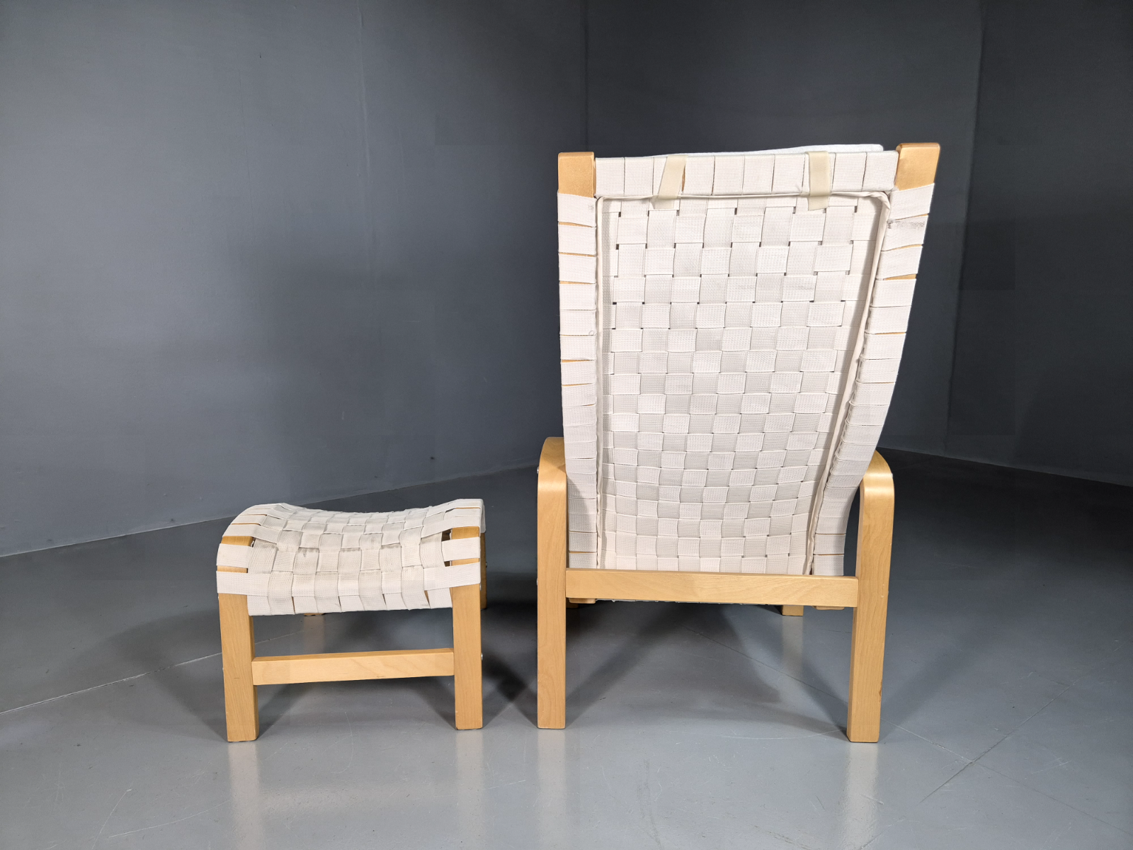 Vintage Danish Lounge Chair Footstool Canvas Bentwood Retro MCM EB7231 MBEN - UKDK FURNITURE