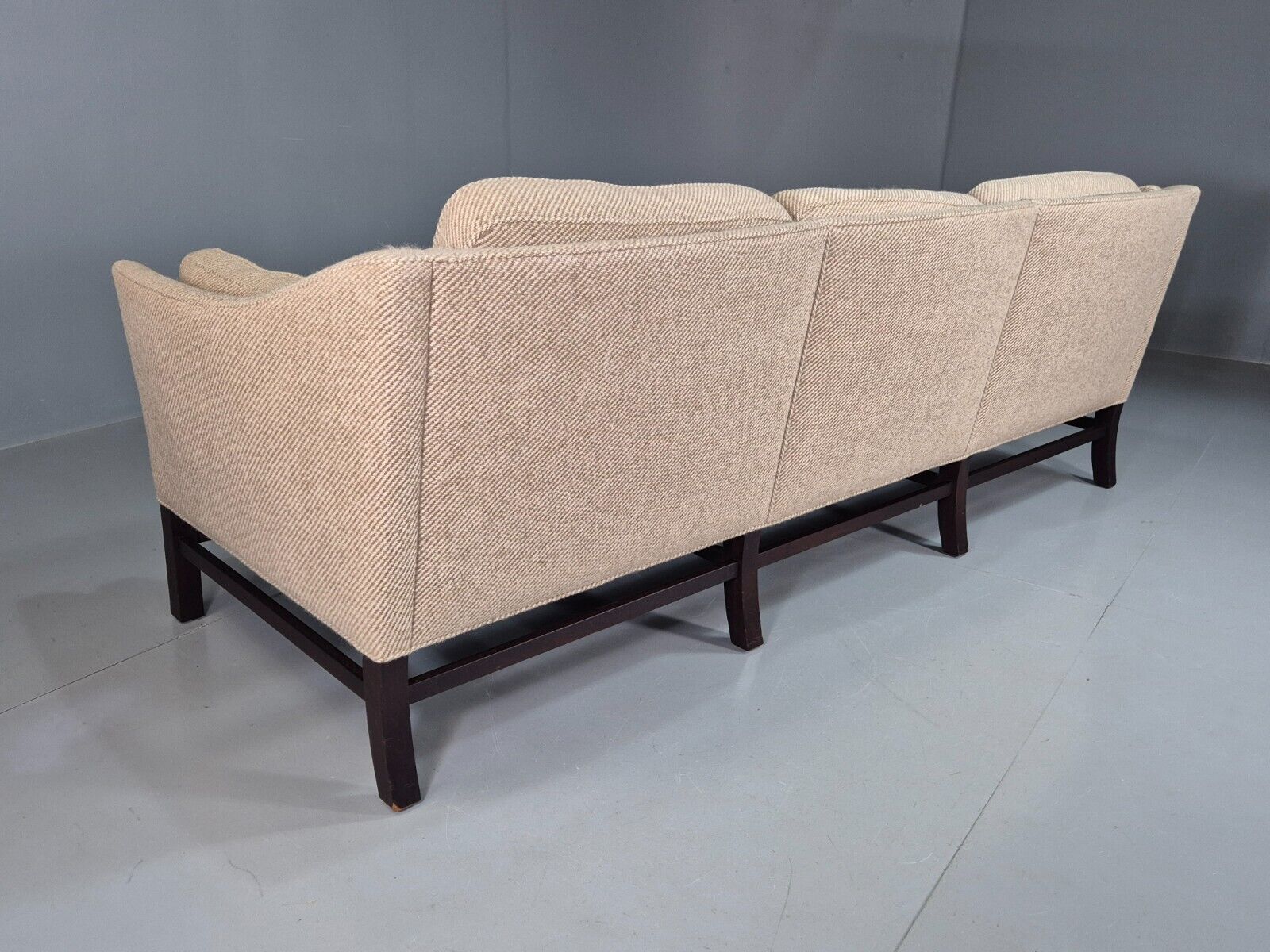 Vintage Danish 3 Seat Sofa Beige Wool Legged Frame 1980s Retro MCM EB7792 M3SS - UKDK FURNITURE