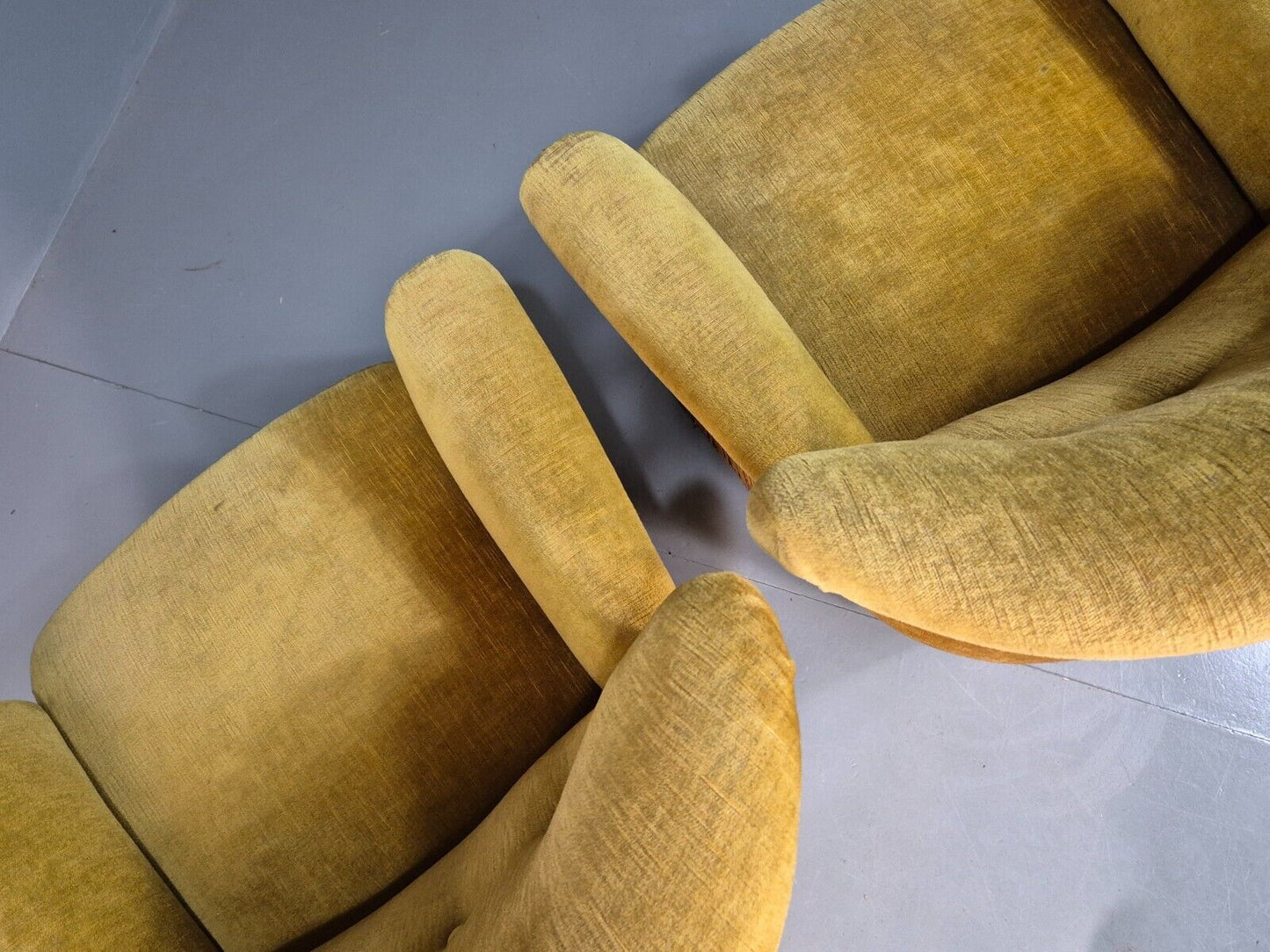 Pair Of Vintage Danish Gold Velour Armchairs Tassels Art Deco Style EB8068 VCLO - UKDK FURNITURE