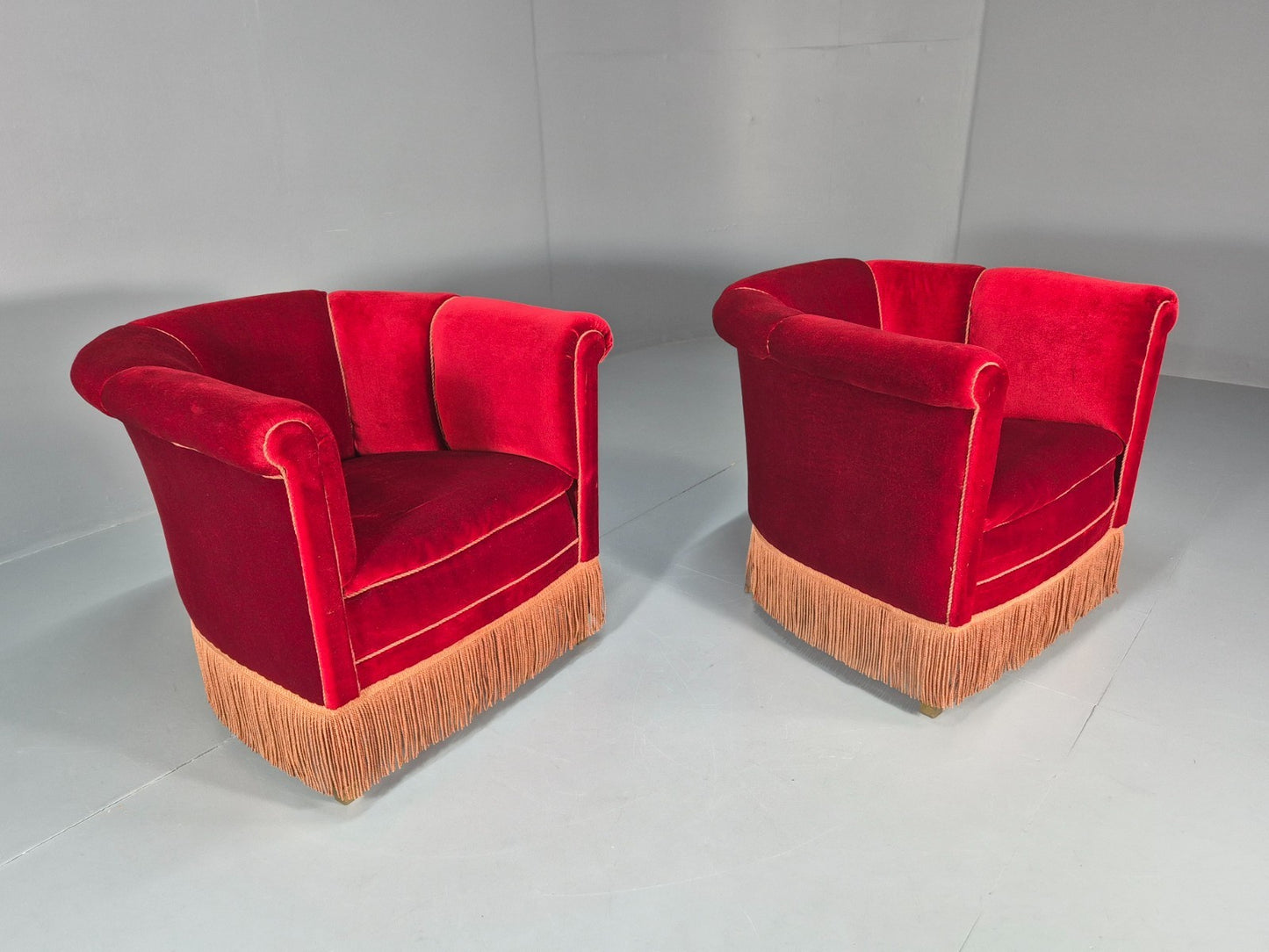 Art Deco Tub Chair Danish Red Velvet Tassels 1920s  EB10770 VCLO5
