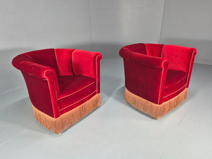 Art Deco Tub Chair Danish Red Velvet Tassels 1920s  EB10770 VCLO5