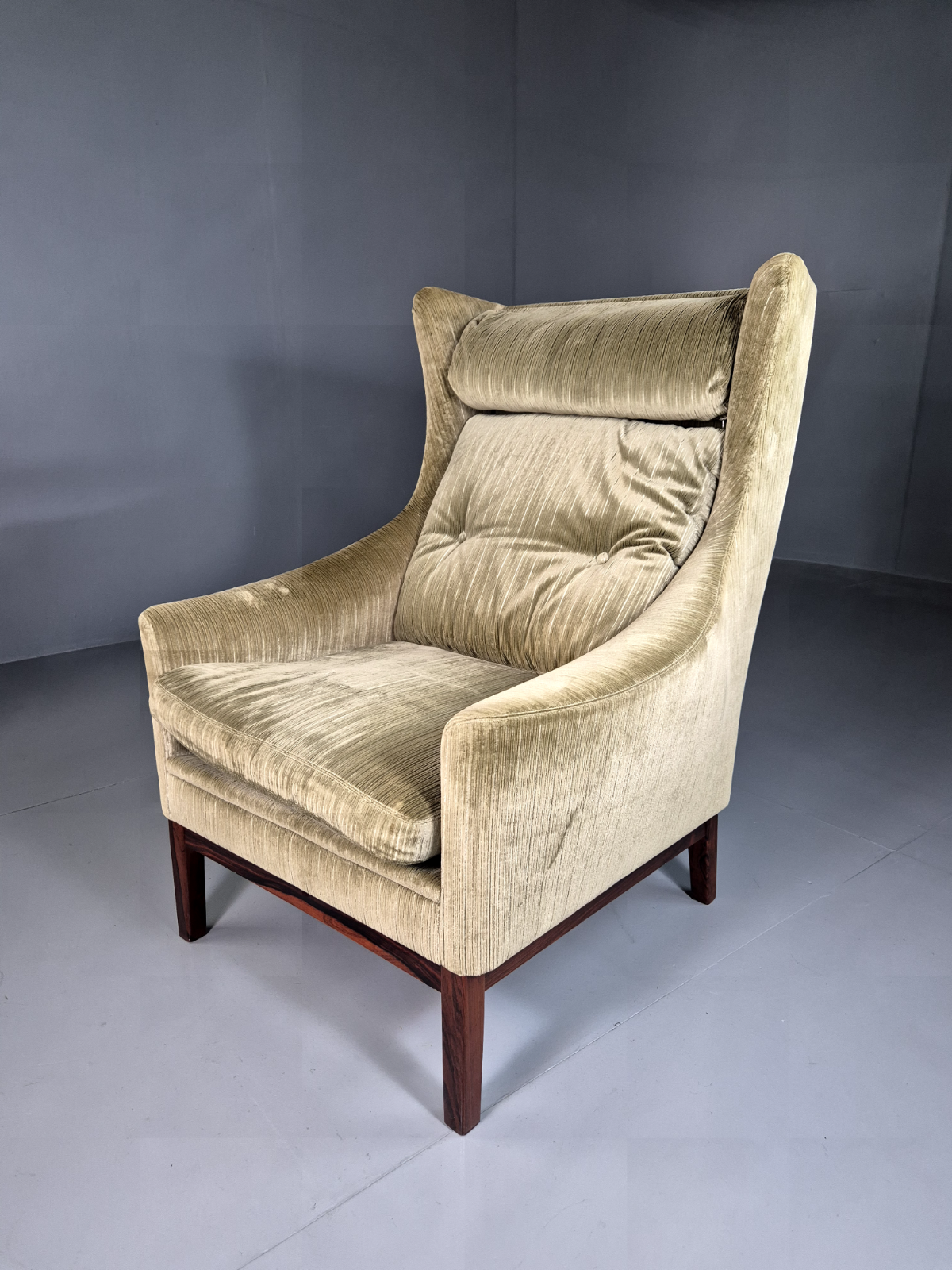 Vintage Swedish Wingback Chair Green Rosewood Bender Ikea 1960s MCM EB6997 MNOR0