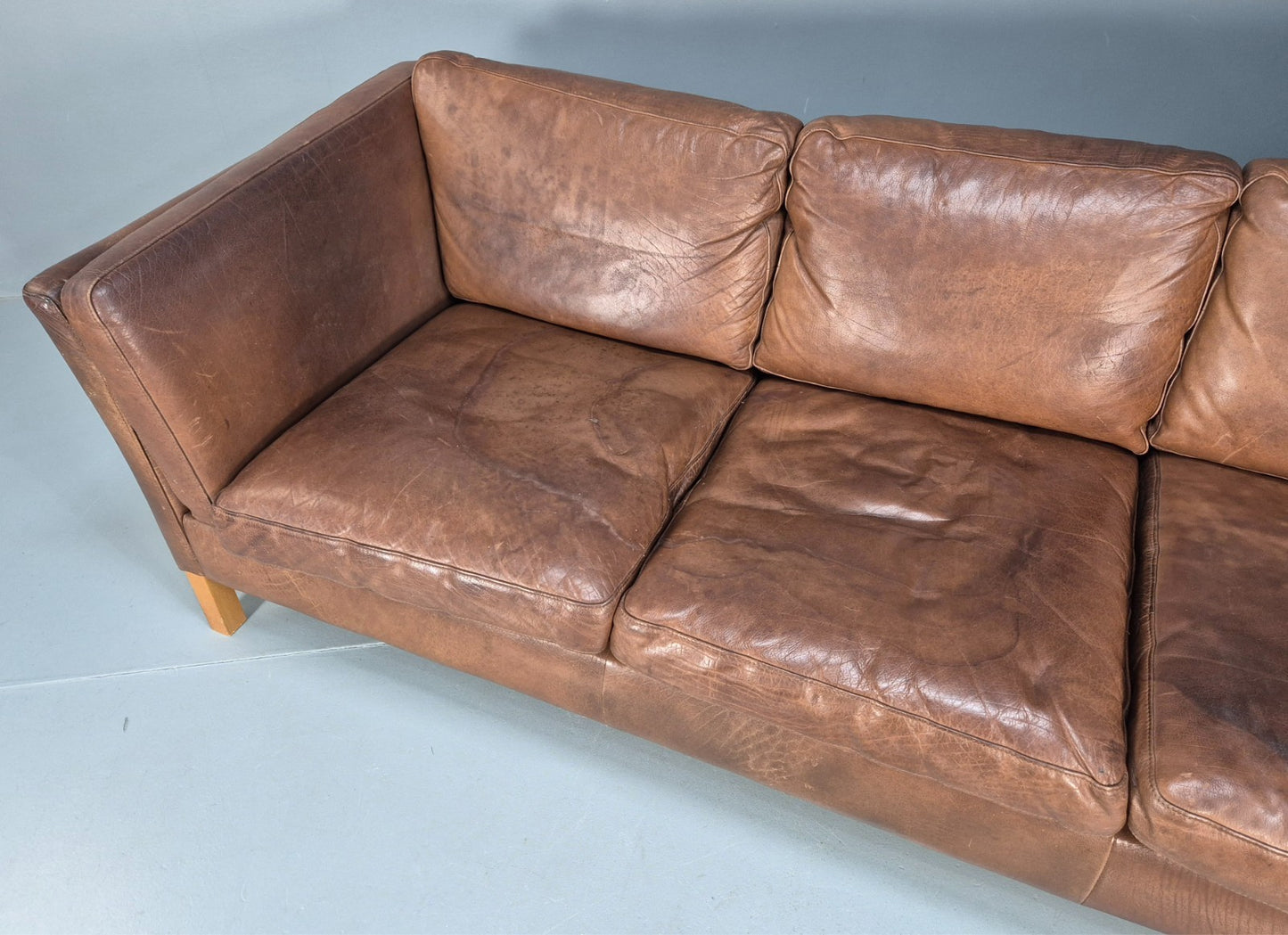 Mid Century Three seater Sofa Brown Leather Vintage Danish 1970s EB10077 M3SS5