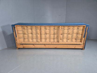 Vintage Danish Sofa Bed Blue Wool Teak Arms 1960s Retro MCM EB7259 M3SS - UKDK FURNITURE