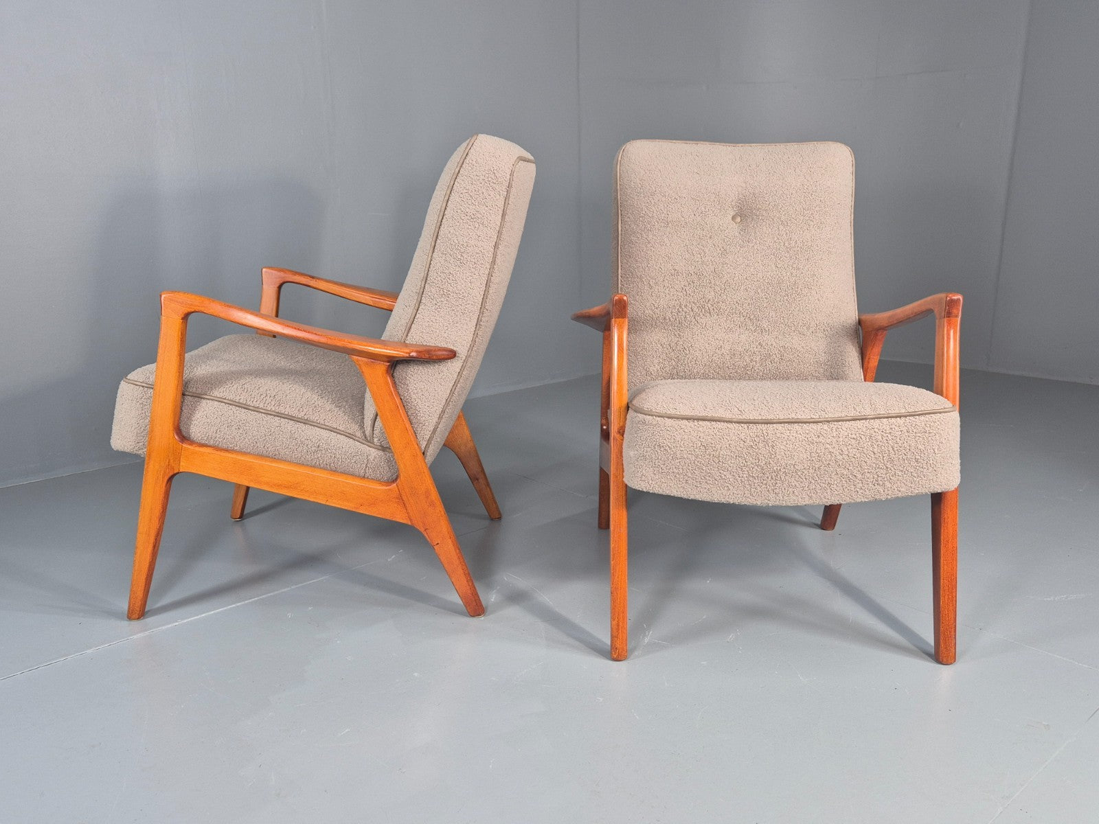 2 Vintage Mid Century Lounge Chairs Teak Frames New Upholstery  EB11086 MNOR5