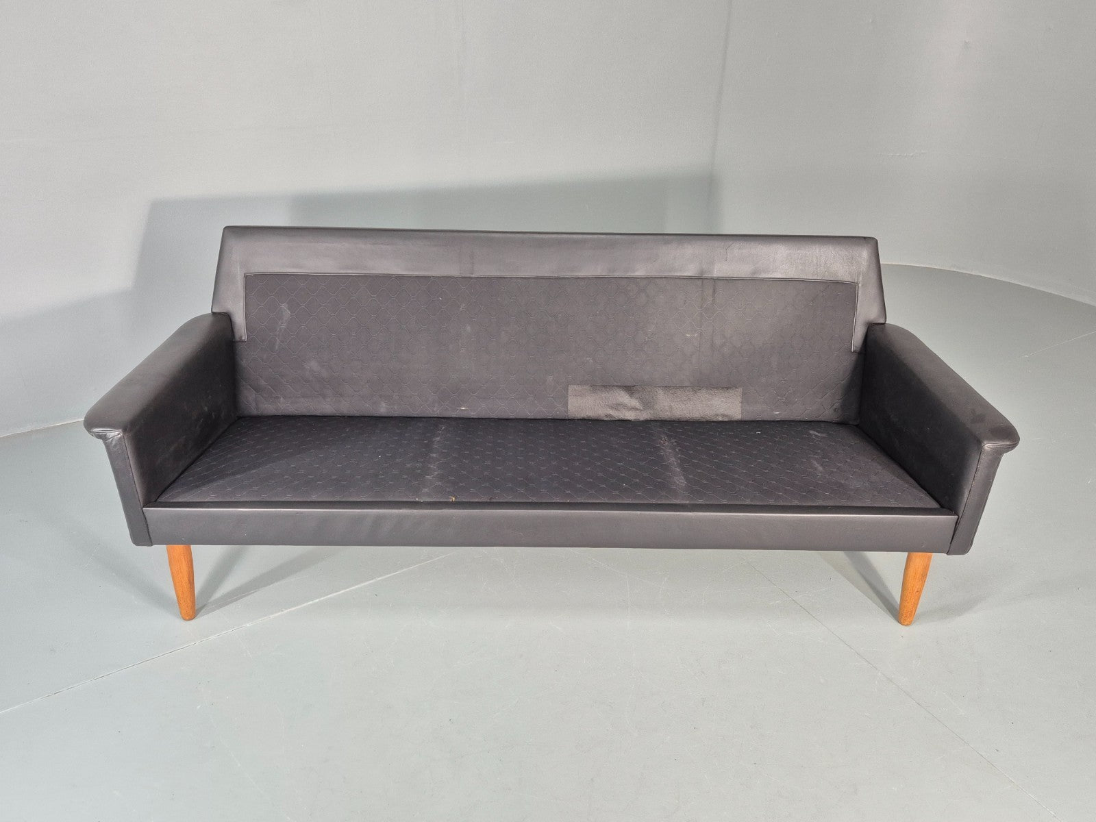 Vintage 3 Seat Sofa 1960s Danish Black Leather Mid Century Modern EB11384 M3SS8
