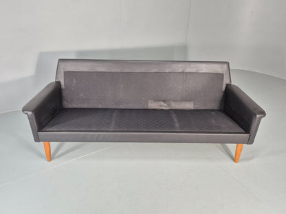 Vintage 3 Seat Sofa 1960s Danish Black Leather Mid Century Modern EB11384 M3SS8