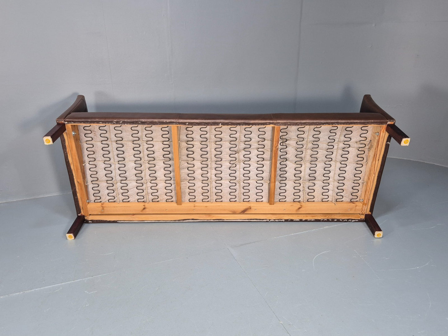 Mid Century Retro Settee Three Seater Brown Leather Vintage Denmark EB10081 M3SS11