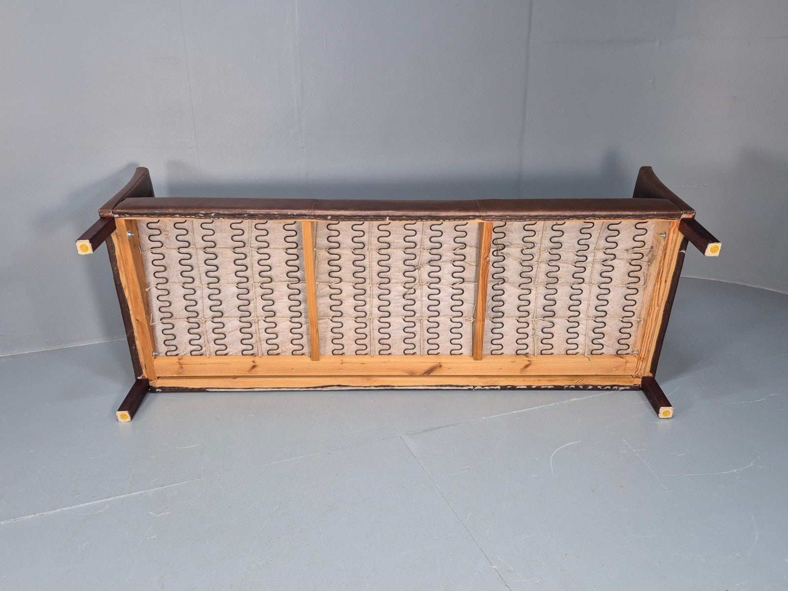 Mid Century Retro Settee Three Seater Brown Leather Vintage Denmark EB10081 M3SS11