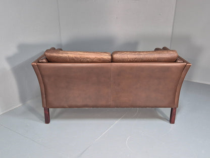 Vintage Danish Two Seater Sofa Brown Leather Mid Century Design 70s EB10070 M2SS18