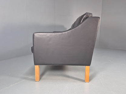 Vintage Hurup Danish 3 Seat Black Leather Sofa Mogensen 1980s Retro EB9966 M3SS17