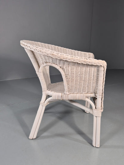 Vintage Rattan Lounge Chair White Painted 1970s Retro EB11219 VBER7