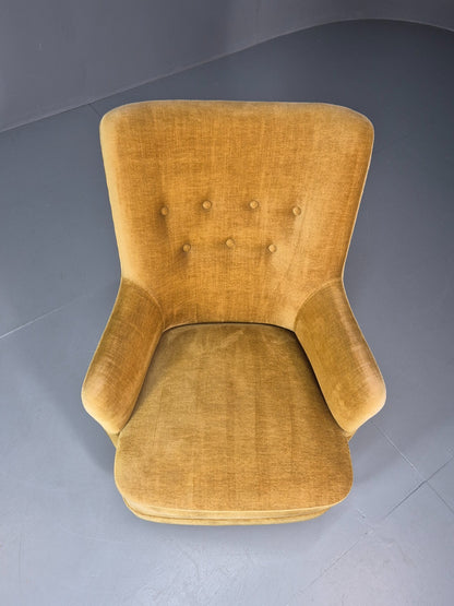 Mid Century Tub Chair Gold Velour 1960s Retro Buttoned  EB10751 VCLO2
