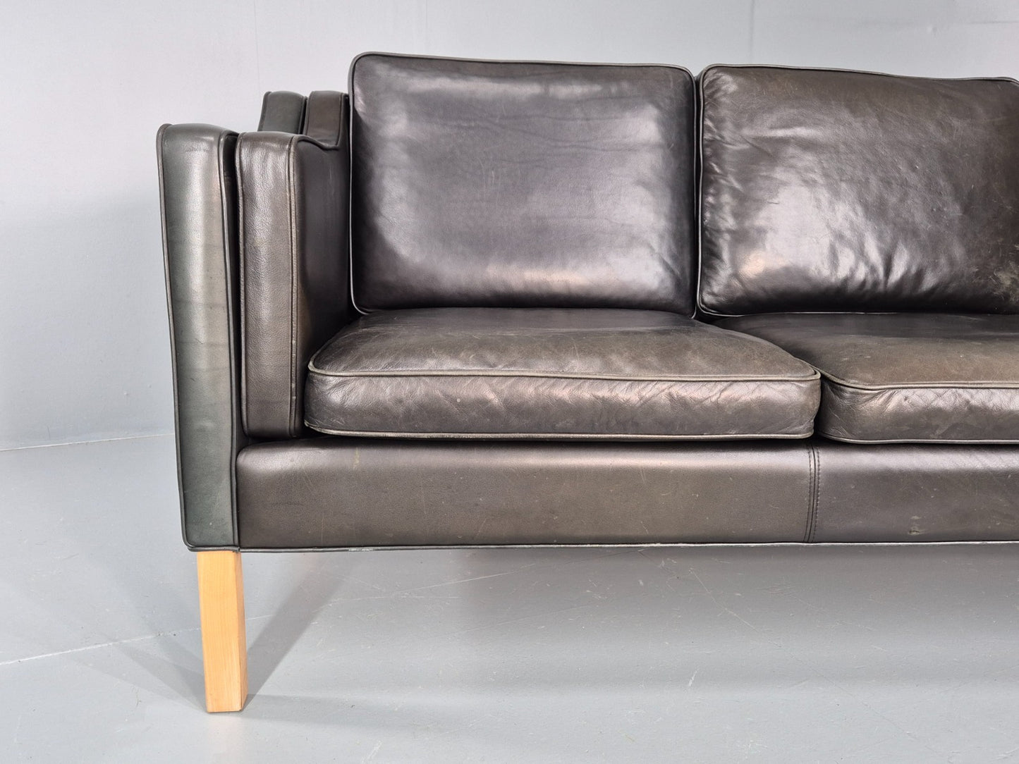 Vintage 3 Seat Sofa Danish Hurup Black Leather Retro MCM 1980s EB10472 M3SS3