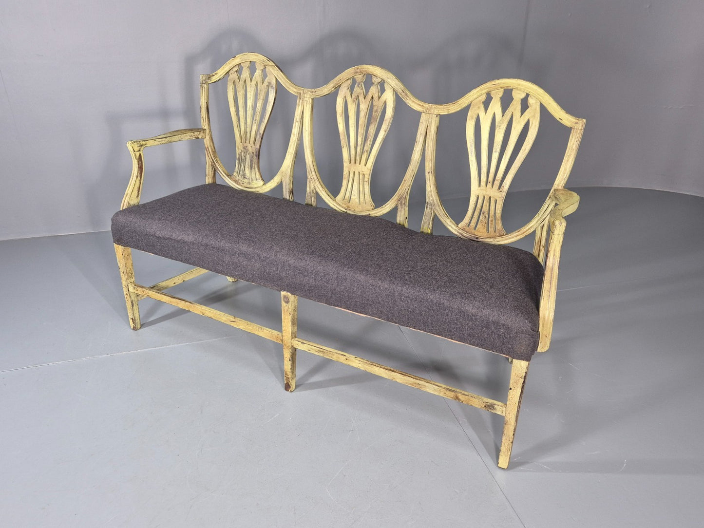 Hepplewhite Three Seater Settee New Grey Upholstery Reproduction  EB10993 VWOO5