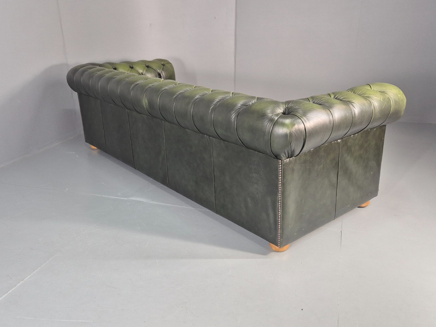 3 Seater Chesterfield Sofa Green Leather Studded Vintage EB11030 VCHE17