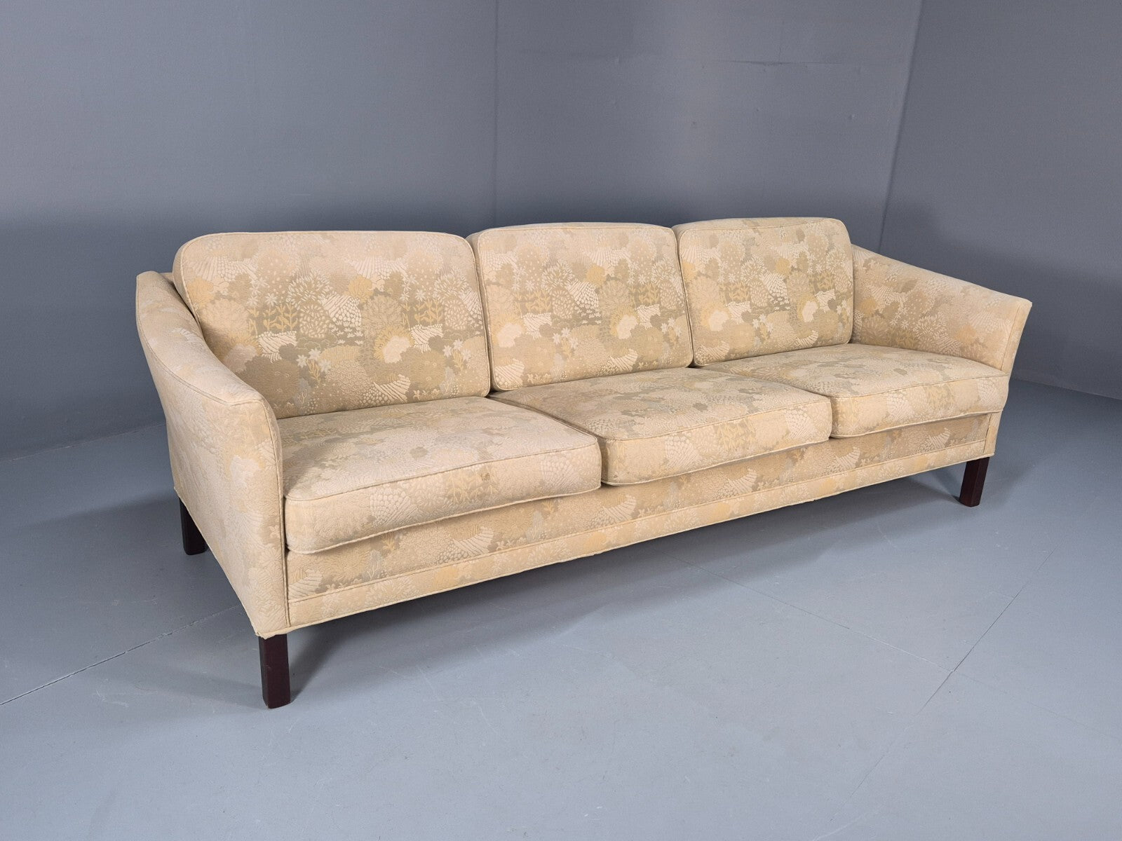 Vintage Danish 3 Seat Sofa Mid Century Shape Floral Cream Cotton 70s EB9579 M3SS - UKDK FURNITURE