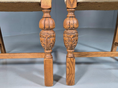 2 Antique Hall Chairs in Oak Frame and Floral Upholstery EB7362 VCAR3