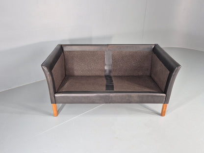 Vintage 2 Seater Sofa Black Leather Danish Retro Mid Century EB10477 M2SS6