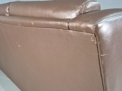 Vintage Danish 3 Seat Sofa Brown Leather Wing Back 1970s Retro MCM EB7977 M3SS - UKDK FURNITURE
