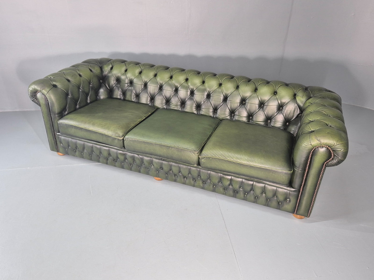 3 Seater Chesterfield Sofa Green Leather Studded Vintage EB11029 VCHE6