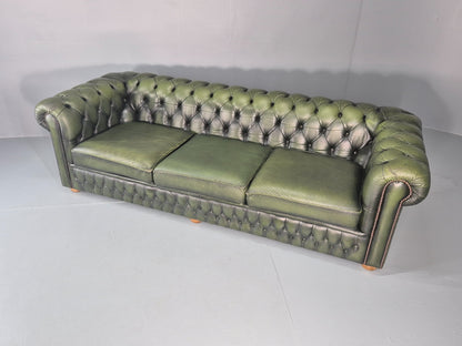 3 Seater Chesterfield Sofa Green Leather Studded Vintage EB11029 VCHE6