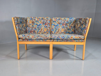 Vintage Danish 2 Seat Sofa Blue Floral Beech Frame 1980s Retro EB7453 M2SS - UKDK FURNITURE