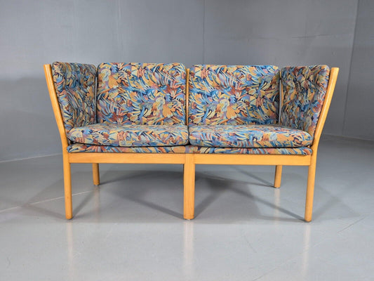 Vintage Danish 2 Seat Sofa Blue Floral Beech Frame 1980s Retro EB7453 M2SS - UKDK FURNITURE
