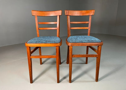 2 Kitchen Chairs Beech Frame Blue Chenille Upholstery 1960s Retro EB6326 MDIN2