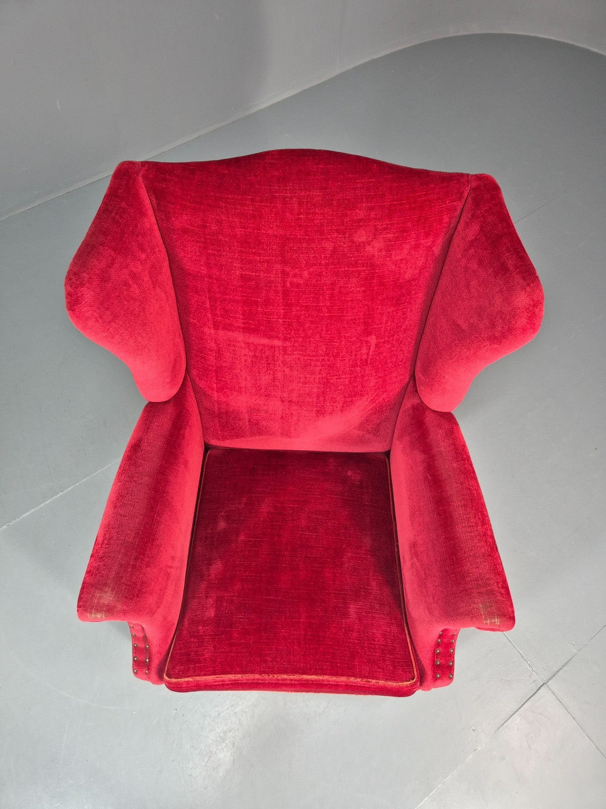 Wing Back Lounge Chair Red Velour Danish 1960s Georgian Style EB10754 VCLO21