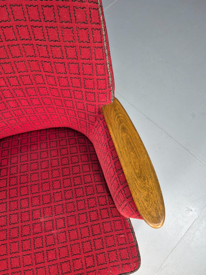 Vintage Danish 1950s Tub Chair Teak Arms Original Cloth Retro MCM EB9624 MNOR - UKDK FURNITURE