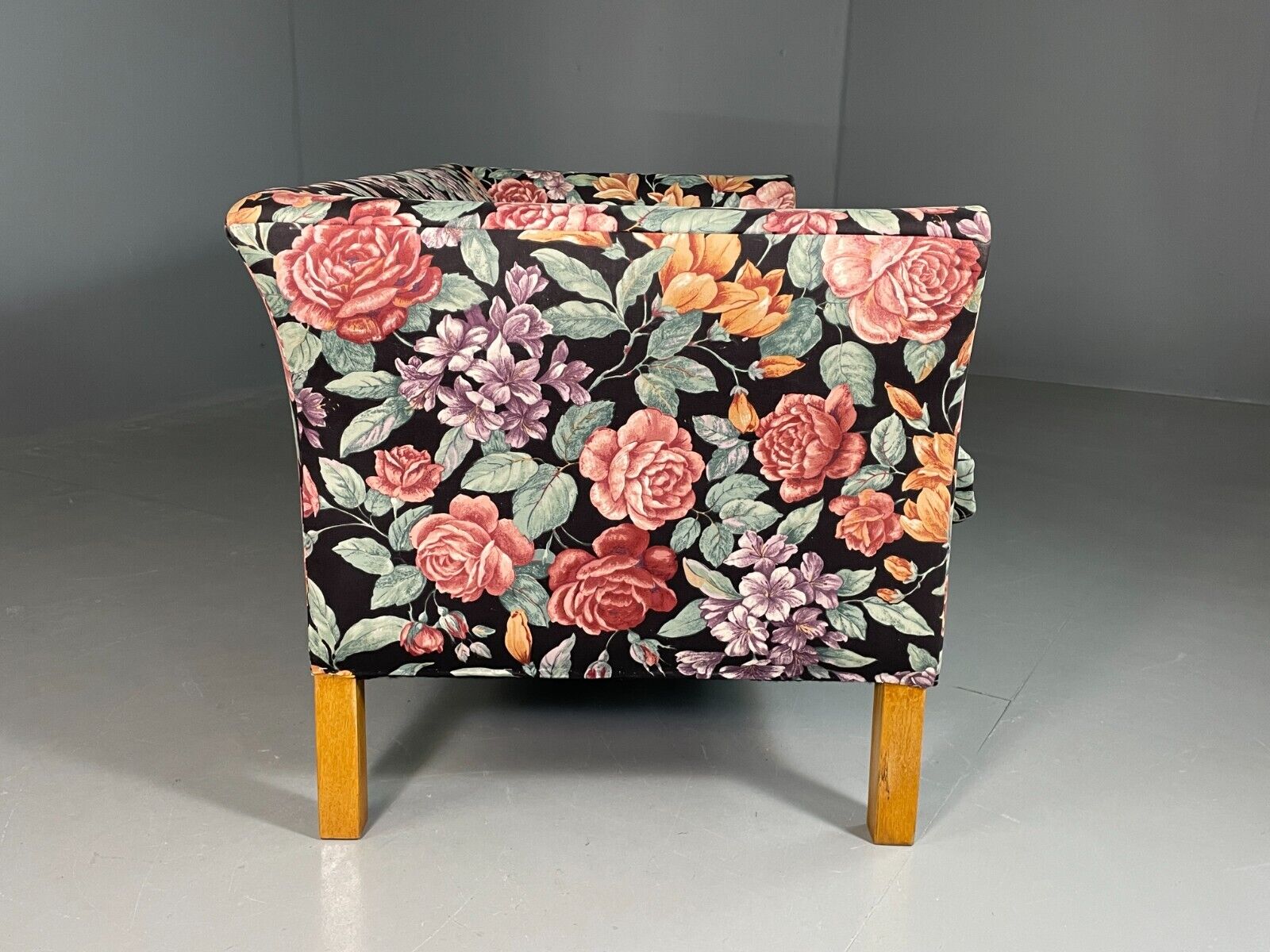 Vintage Danish 2 Seat Sofa Floral Print Oak 1970s Retro Mid Century EB6679 M2SS - UKDK FURNITURE
