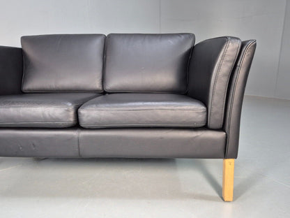 Vintage Danish 2 Seat Sofa Black Leather 1980s Retro MCM EB8536 M2SS - UKDK FURNITURE