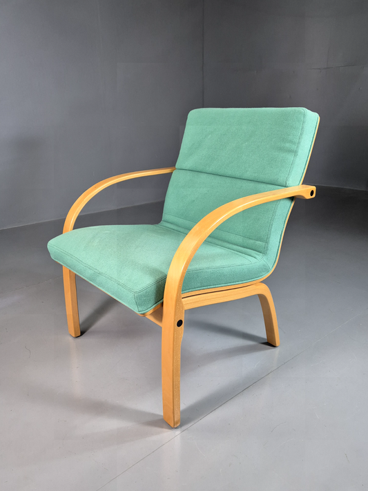 Vintage Danish Lounge Chair Mint Wool Bentwood 1980s Retro EB7217 MBEN0