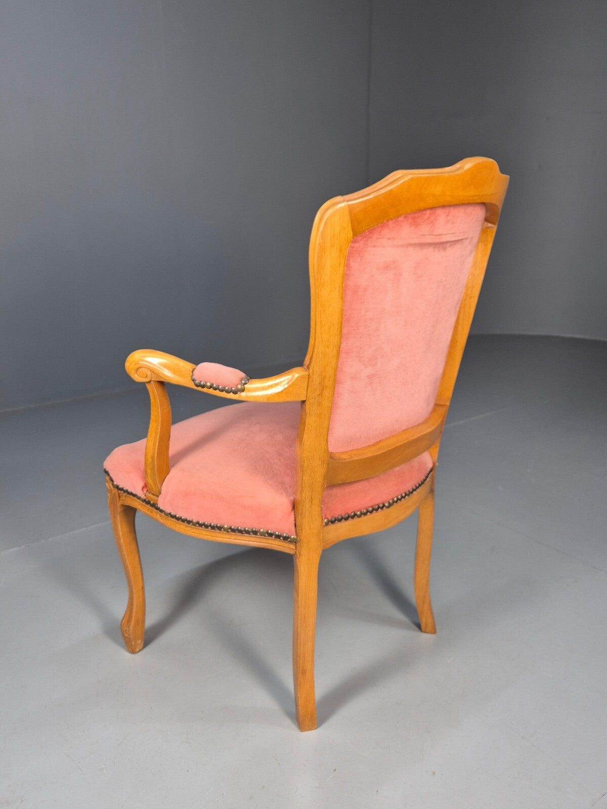 Vintage French Rococo Armchair Pink Velour Danish Repro 1970s EB9627 VCAR - UKDK FURNITURE