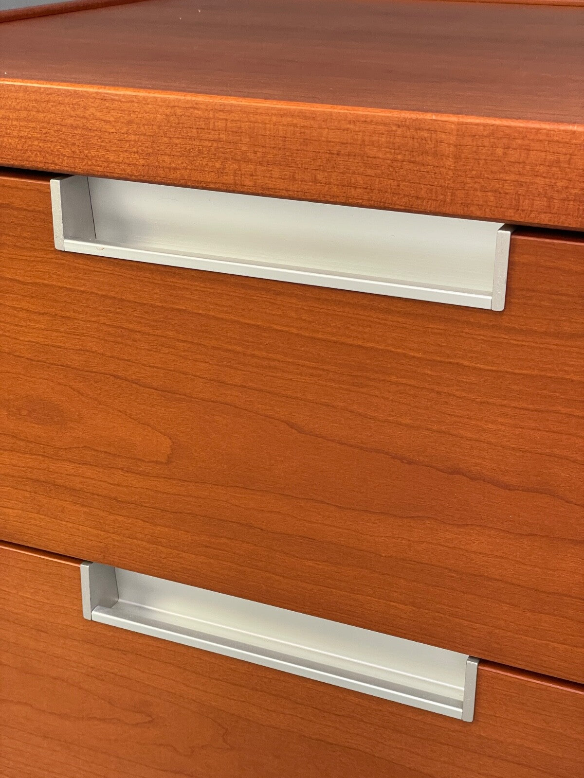 Vintage Pair Bedside Tables Cherry Wood Aluminium 1980s Drawers EB9819 MWOO - UKDK FURNITURE