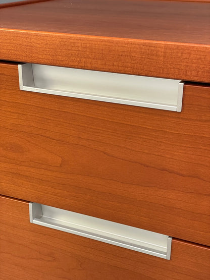 Vintage Pair Bedside Tables Cherry Wood Aluminium 1980s Drawers EB9819 MWOO - UKDK FURNITURE
