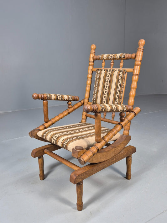 Vintage Childs American Style Rocking Chair Oak and Stripe Wool EB9577 MNOR - UKDK FURNITURE
