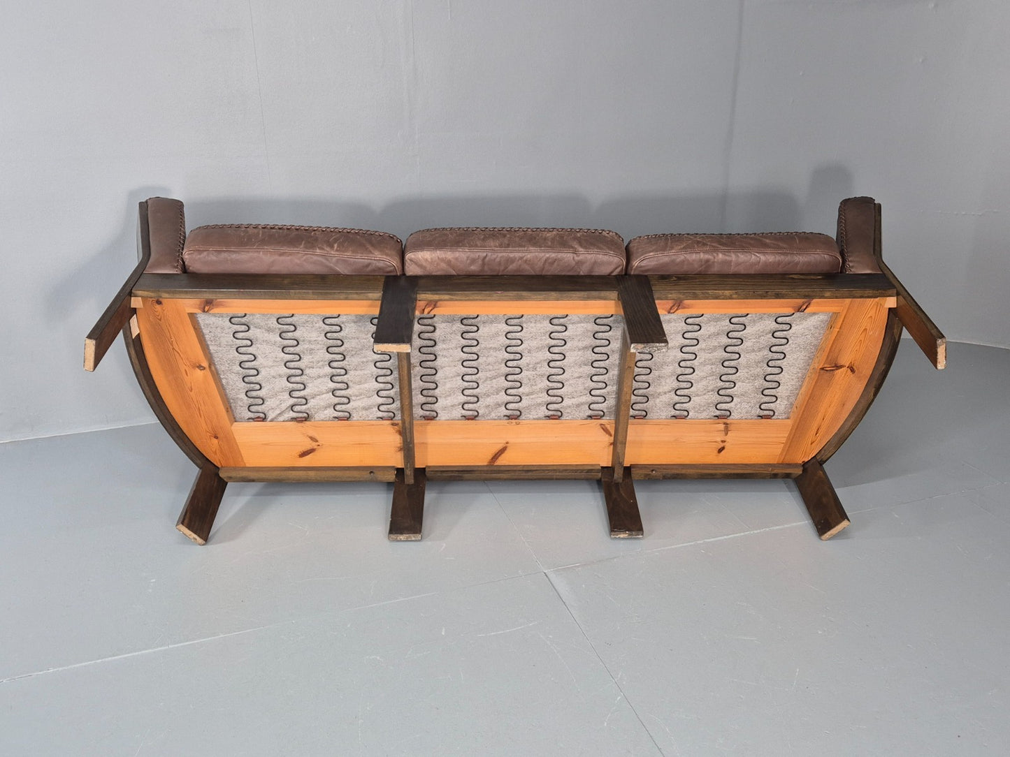 3 Seater Vintage Sofa Danish Mid Century Brown Leather 1970s Retro EB11370 M3SS8